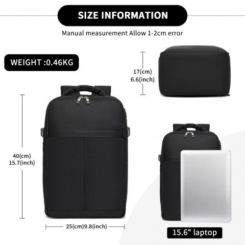 BPK2505 - Kono Urban Smart 15L Carry-On Backpack with Luggage Strap – Ideal for Travel, Work & Daily Commute - Black | Neil's Luggage Store