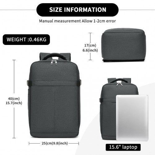 BPK2505 - Kono Urban Smart 15L Carry-On Backpack with Luggage Strap – Ideal for Travel, Work & Daily Commute - Dark Grey | Neil's Luggage Store