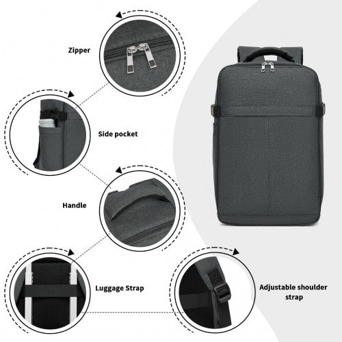 BPK2505 - Kono Urban Smart 15L Carry-On Backpack with Luggage Strap – Ideal for Travel, Work & Daily Commute - Dark Grey | Neil's Luggage Store