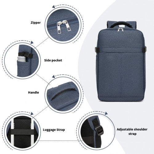 BPK2505 - Kono Urban Smart 15L Carry-On Backpack with Luggage Strap – Ideal for Travel, Work & Daily Commute - Navy | Neil's Luggage Store