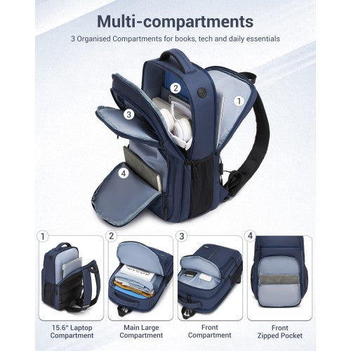 Kono 15.6 Inch Laptop Backpack Durable Comfortable Compartment Navy Travel | Neil's Luggage Store