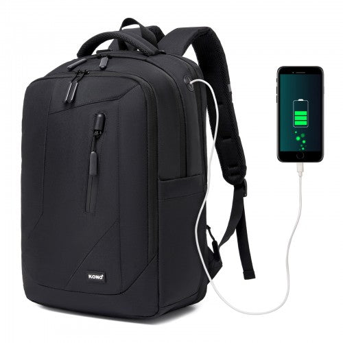 BPK2519 - Kono Laptop Backpack with 15.6" Laptop Compartment, Stylish Commuter Bag with Reflective Straps - Black | Neil's Luggage Store