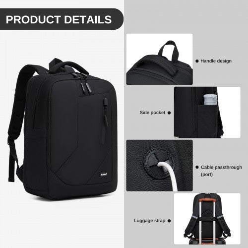 BPK2519 - Kono Laptop Backpack with 15.6" Laptop Compartment, Stylish Commuter Bag with Reflective Straps - Black | Neil's Luggage Store