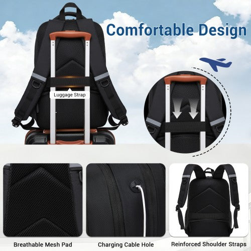 BPK2519 - Kono Laptop Backpack with 15.6" Laptop Compartment, Stylish Commuter Bag with Reflective Straps - Black | Neil's Luggage Store