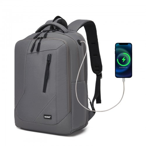 Kono Laptop Backpack Fifteen Point Six Inch Compartment Reflective Straps Grey | Neil's Luggage Store