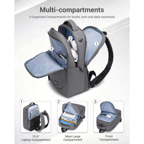Kono Laptop Backpack Fifteen Point Six Inch Compartment Reflective Straps Grey | Neil's Luggage Store