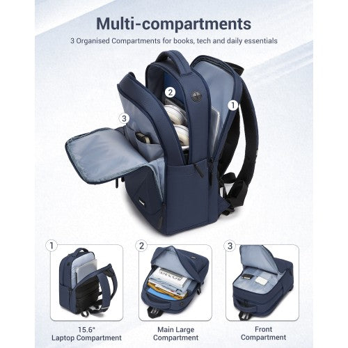 Kono Laptop Backpack With 15.6 Inch Laptop Compartment Reflective Straps Navy | Neil's Luggage Store