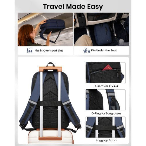 Kono Laptop Backpack With 15.6 Inch Laptop Compartment Reflective Straps Navy | Neil's Luggage Store