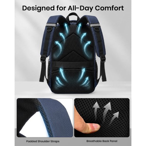 Kono Laptop Backpack With 15.6 Inch Laptop Compartment Reflective Straps Navy | Neil's Luggage Store