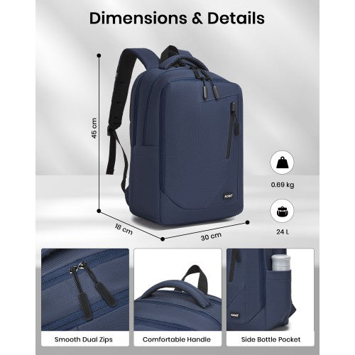 Kono Laptop Backpack With 15.6 Inch Laptop Compartment Reflective Straps Navy | Neil's Luggage Store