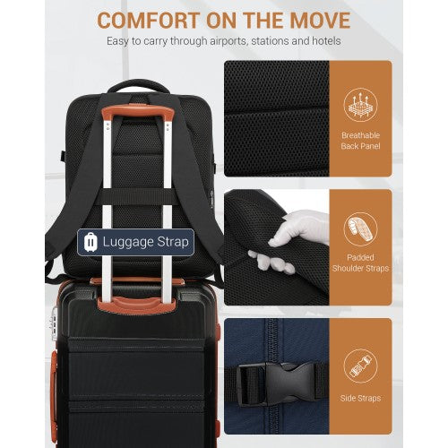 Kono 32L Upgraded Cabin Backpack 17.3 Inch Laptop Sleeve And Luggage Strap Black | Neil's Luggage Store
