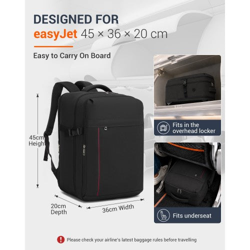 Kono 32L Upgraded Cabin Backpack 17.3 Inch Laptop Sleeve And Luggage Strap Black | Neil's Luggage Store