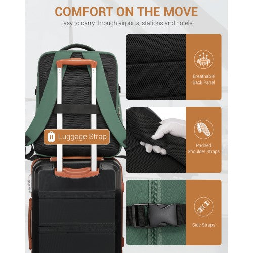 Kono 32L Cabin Backpack For 17.3 Laptop Breathable Straps Trolley Green | Neil's Luggage Store