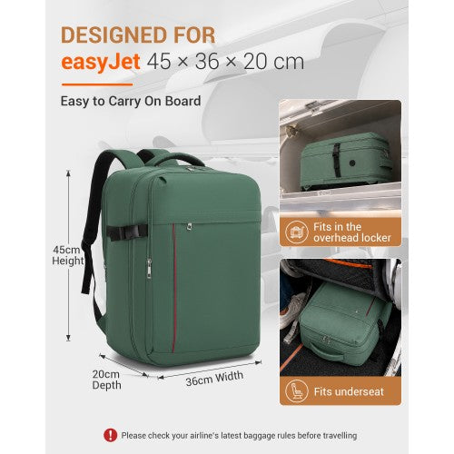 Kono 32L Cabin Backpack For 17.3 Laptop Breathable Straps Trolley Green | Neil's Luggage Store