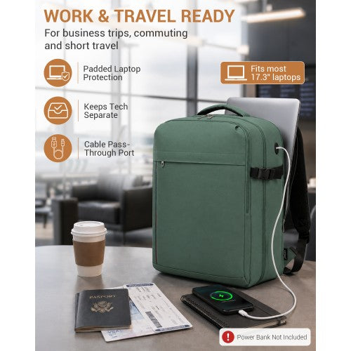 Kono 32L Cabin Backpack For 17.3 Laptop Breathable Straps Trolley Green | Neil's Luggage Store