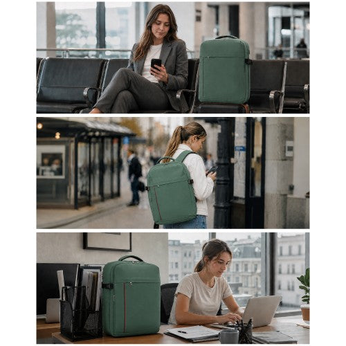 Kono 32L Cabin Backpack For 17.3 Laptop Breathable Straps Trolley Green | Neil's Luggage Store