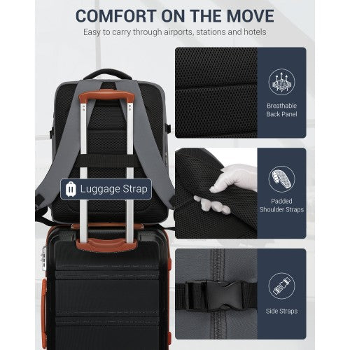 Kono 32L Cabin Backpack 17 Inch Laptop Rucksack With Trolley Strap Grey | Neil's Luggage Store