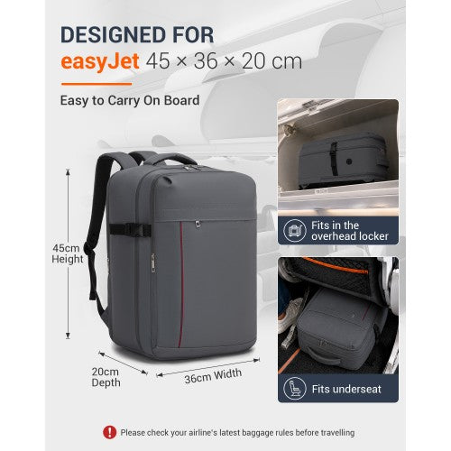 Kono 32L Cabin Backpack 17 Inch Laptop Rucksack With Trolley Strap Grey | Neil's Luggage Store