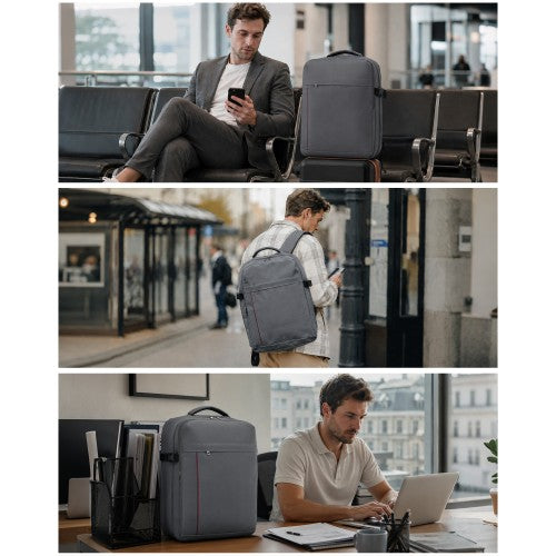 Kono 32L Cabin Backpack 17 Inch Laptop Rucksack With Trolley Strap Grey | Neil's Luggage Store