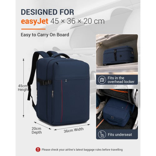 Kono 32L Upgraded Cabin Backpack 17 Inch Laptop Navy With Luggage Trolley Strap | Neil's Luggage Store
