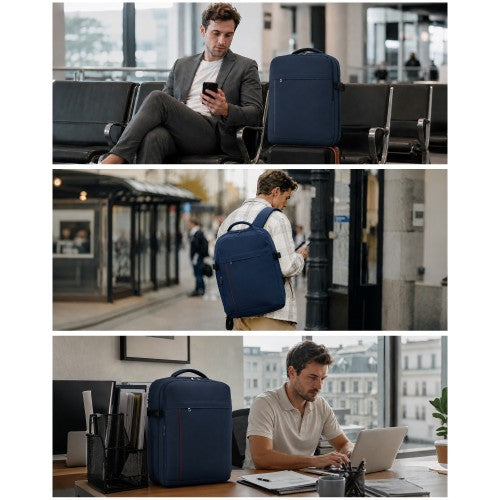 Kono 32L Upgraded Cabin Backpack 17 Inch Laptop Navy With Luggage Trolley Strap | Neil's Luggage Store
