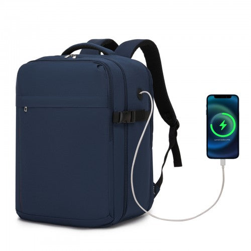 Kono 32L Upgraded Cabin Backpack 17 Inch Laptop Navy With Luggage Trolley Strap | Neil's Luggage Store