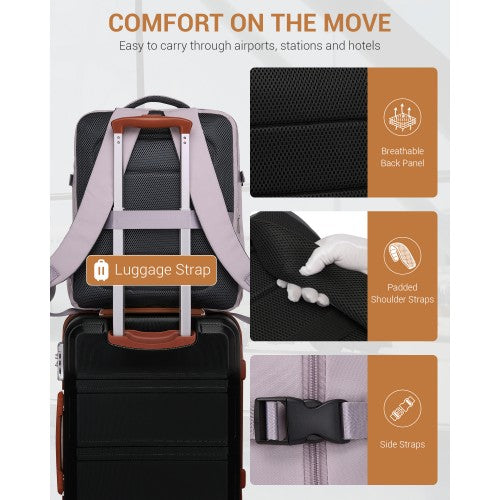 Kono 32L Large Cabin Backpack For 17.3 Inch Laptop With Luggage Strap Purple | Neil's Luggage Store
