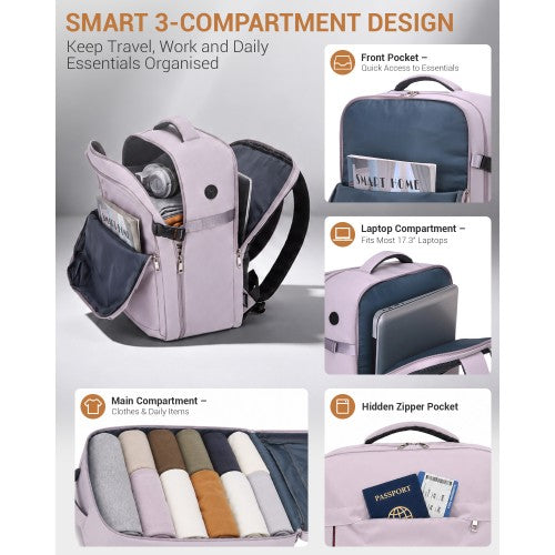 Kono 32L Large Cabin Backpack For 17.3 Inch Laptop With Luggage Strap Purple | Neil's Luggage Store