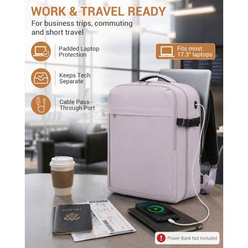 Kono 32L Large Cabin Backpack For 17.3 Inch Laptop With Luggage Strap Purple | Neil's Luggage Store