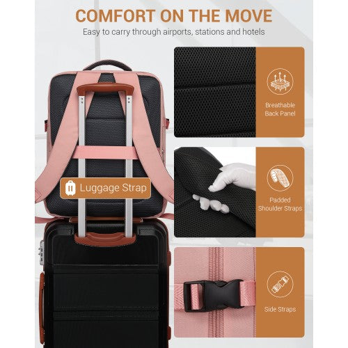 Kono 32L Pink Cabin Backpack 17.3 Inch Laptop Rucksack With Breathable Straps | Neil's Luggage Store