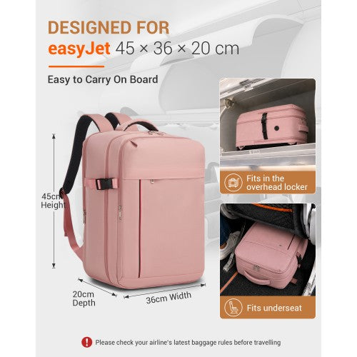 Kono 32L Pink Cabin Backpack 17.3 Inch Laptop Rucksack With Breathable Straps | Neil's Luggage Store