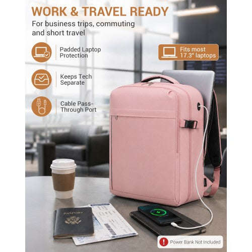 Kono 32L Pink Cabin Backpack 17.3 Inch Laptop Rucksack With Breathable Straps | Neil's Luggage Store