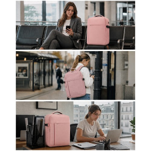 Kono 32L Pink Cabin Backpack 17.3 Inch Laptop Rucksack With Breathable Straps | Neil's Luggage Store