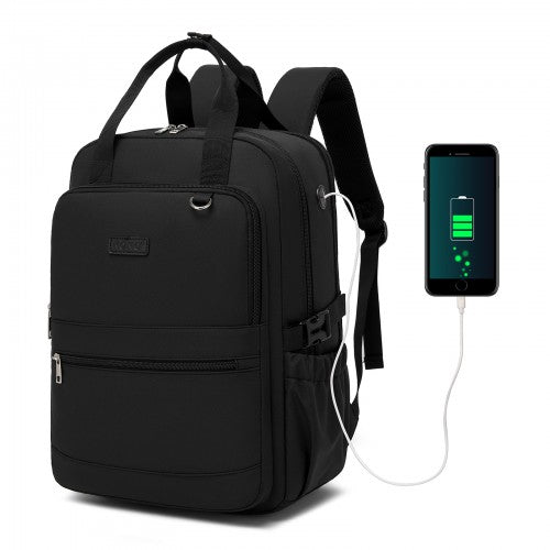 BPK2527 - Kono Functional Water-Resistant Laptop Backpack, Trendy Design with Padded Sleeve and Multiple Practical Compartments - Black | Neil's Luggage Store