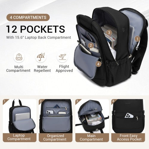 BPK2527 - Kono Functional Water-Resistant Laptop Backpack, Trendy Design with Padded Sleeve and Multiple Practical Compartments - Black | Neil's Luggage Store