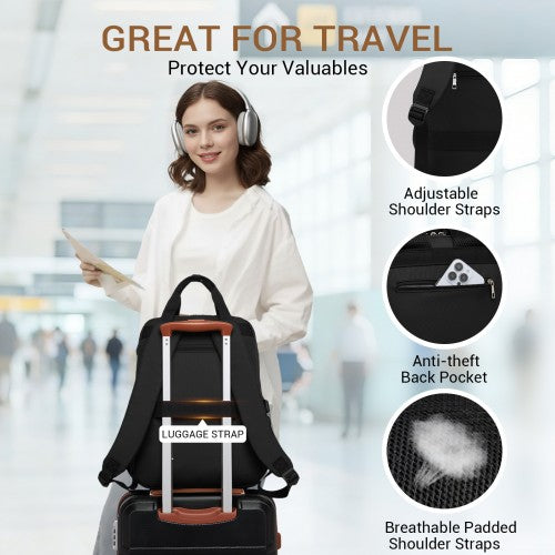 BPK2527 - Kono Functional Water-Resistant Laptop Backpack, Trendy Design with Padded Sleeve and Multiple Practical Compartments - Black | Neil's Luggage Store