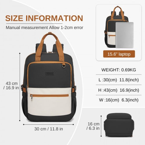 Kono Functional Laptop Backpack Water Resistant Padded Sleeve Black Beige | Neil's Luggage Store