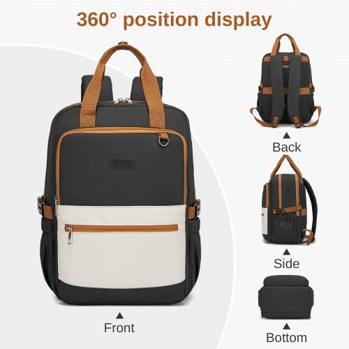 Kono Functional Laptop Backpack Water Resistant Padded Sleeve Black Beige | Neil's Luggage Store