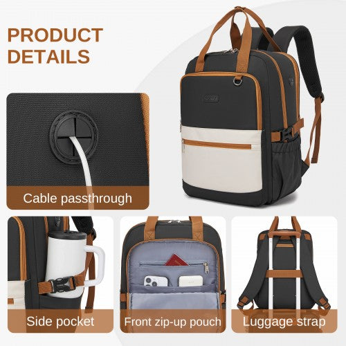 Kono Functional Laptop Backpack Water Resistant Padded Sleeve Black Beige | Neil's Luggage Store