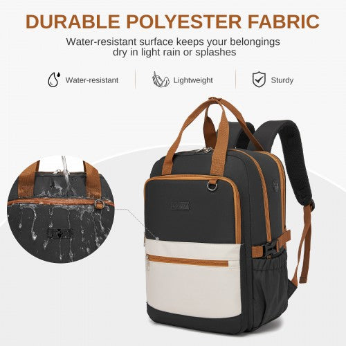 Kono Functional Laptop Backpack Water Resistant Padded Sleeve Black Beige | Neil's Luggage Store