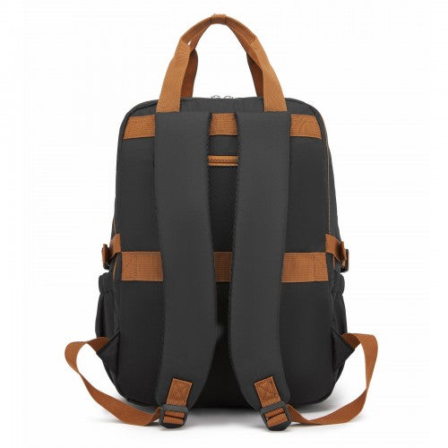 Kono Functional Laptop Backpack Water Resistant Padded Sleeve Black Beige | Neil's Luggage Store