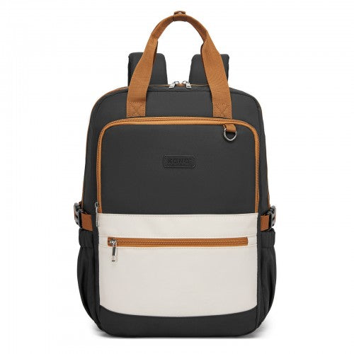 Kono Functional Laptop Backpack Water Resistant Padded Sleeve Black Beige | Neil's Luggage Store