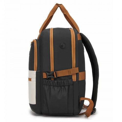 Kono Functional Laptop Backpack Water Resistant Padded Sleeve Black Beige | Neil's Luggage Store