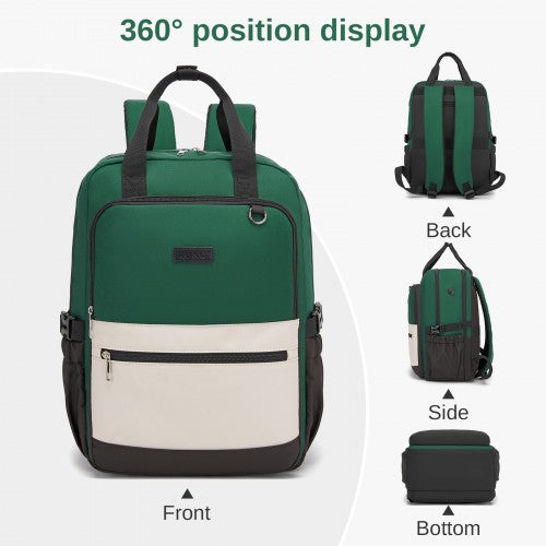 Kono Green Beige Water Resistant Laptop Backpack With Padded Sleeve And Pockets | Neil's Luggage Store