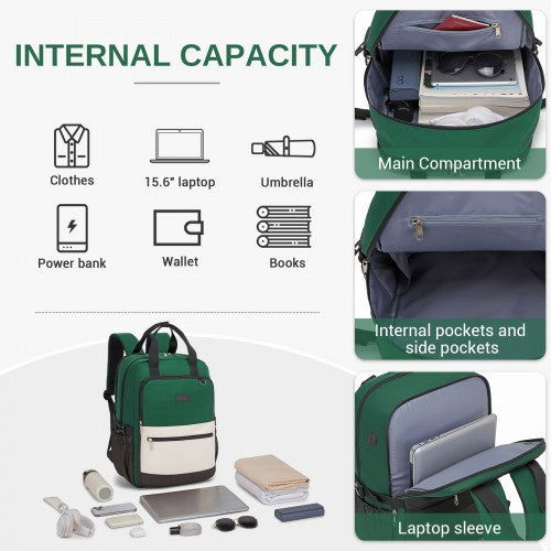 Kono Green Beige Water Resistant Laptop Backpack With Padded Sleeve And Pockets | Neil's Luggage Store