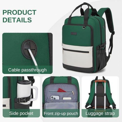Kono Green Beige Water Resistant Laptop Backpack With Padded Sleeve And Pockets | Neil's Luggage Store