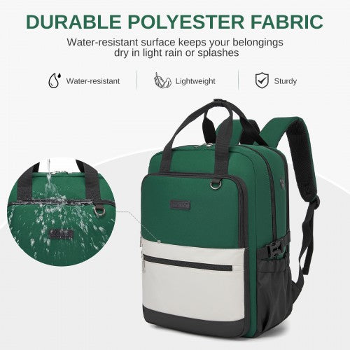 Kono Green Beige Water Resistant Laptop Backpack With Padded Sleeve And Pockets | Neil's Luggage Store
