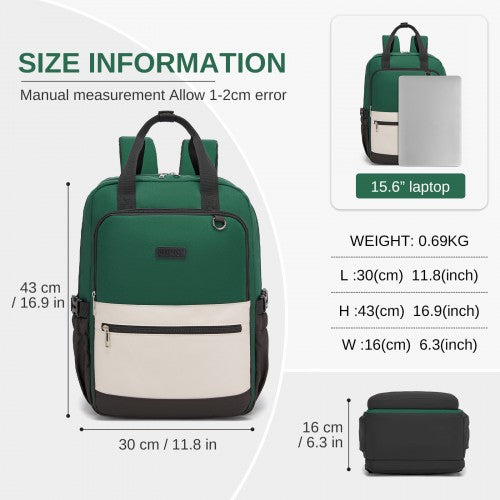 Kono Green Beige Water Resistant Laptop Backpack With Padded Sleeve And Pockets | Neil's Luggage Store