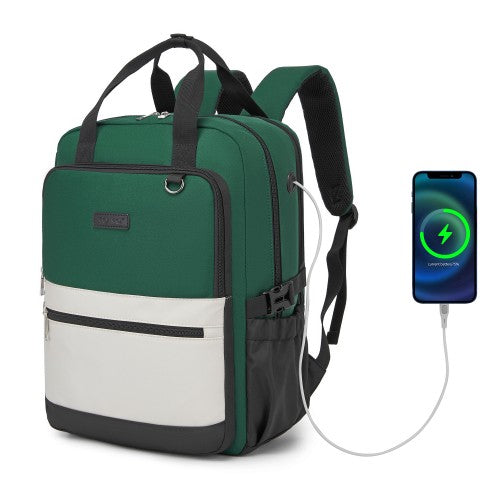 Kono Green Beige Water Resistant Laptop Backpack With Padded Sleeve And Pockets | Neil's Luggage Store