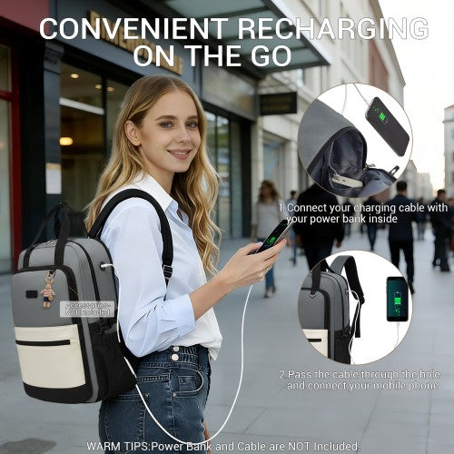 BPK2527 - Kono Functional Water-Resistant Laptop Backpack, Trendy Design with Padded Sleeve and Multiple Practical Compartments - Grey and Beige | Neil's Luggage Store